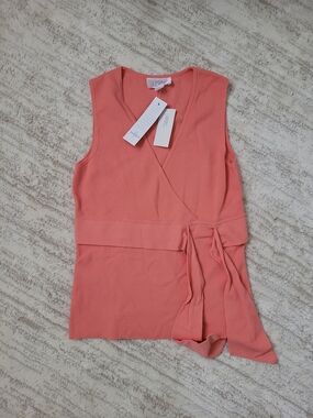 LOFT Coral Pink Sleeveless Knit Top with Side Tie Detail